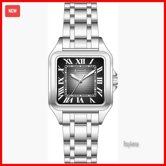 Men's Square Watch Stainless Steel Band Roman Numeral Dial 40mm